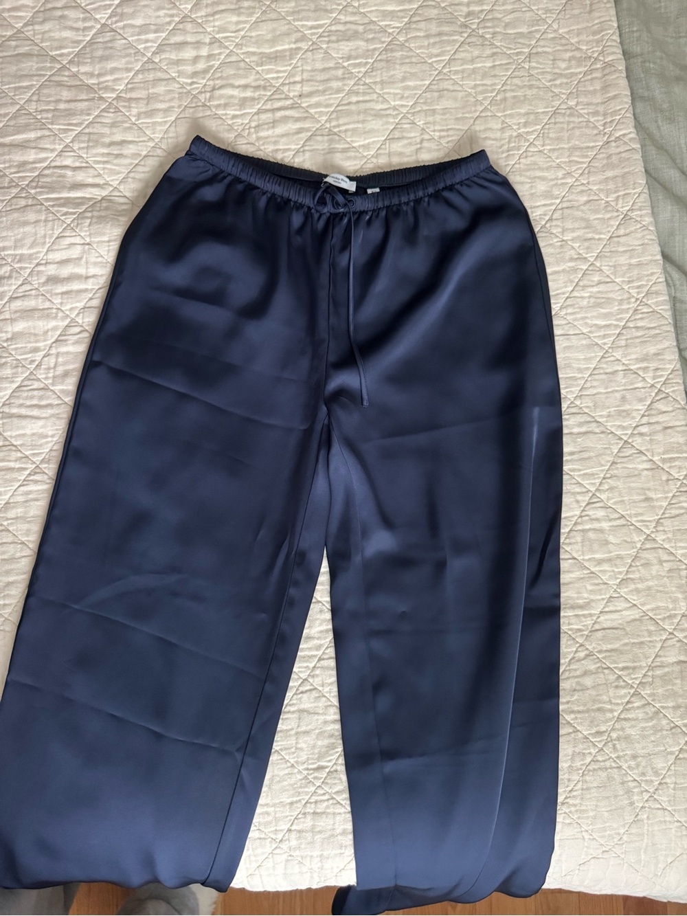 Aritzia Satin Wide-Leg Drawstring Pants in Navy